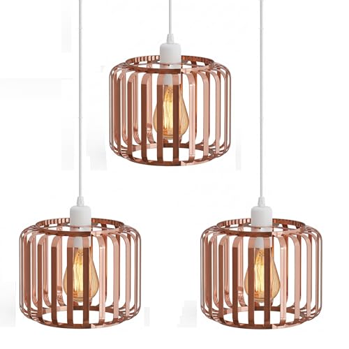 Bar Cage Drum Lamp Shade 18 cm – Black or Rose Gold, Easy Fit - Rose Gold, 18 cm with Reducer Ring, Pack of 3
