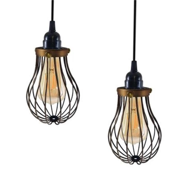 Pear Wire Cage Lamp Shade – Black or Brushed Copper, Easy Fit - with Shade Ring, Brushed Copper, Pack of 2