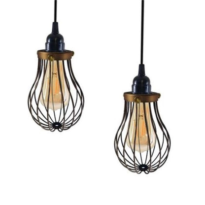 Pear Wire Cage Lamp Shade – Black or Brushed Copper, Easy Fit - with Shade Ring, Brushed Copper, Pack of 2