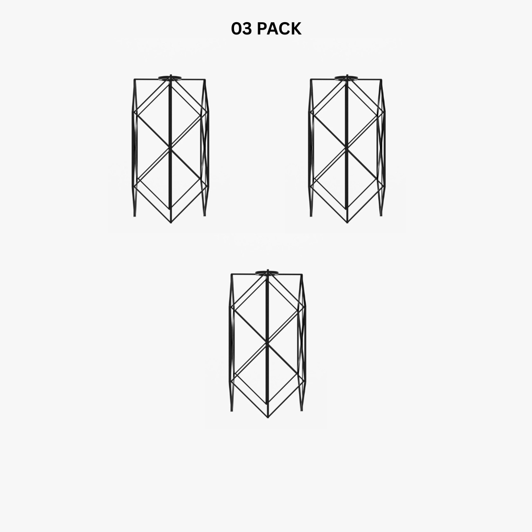 Hexagon Wire Cage Lamp Shade – Black or Copper, Easy Fit - Pack of 3, Black, Shade Only