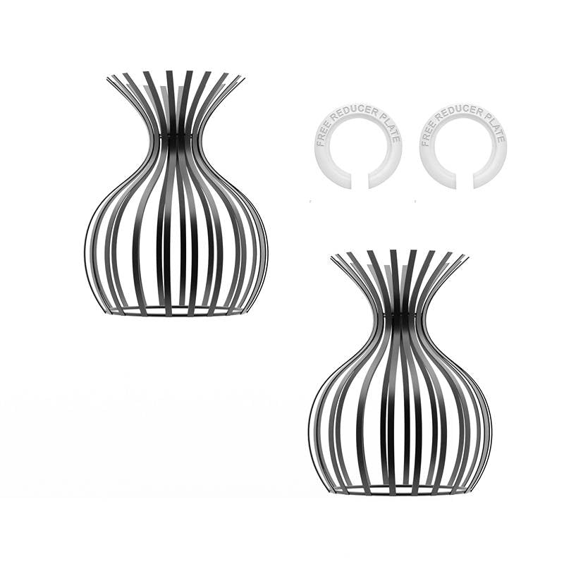 Vase Slatted Cage Lamp Shade – Black or Copper, Easy Fit - Pack of 2, with Reducer Ring, Black