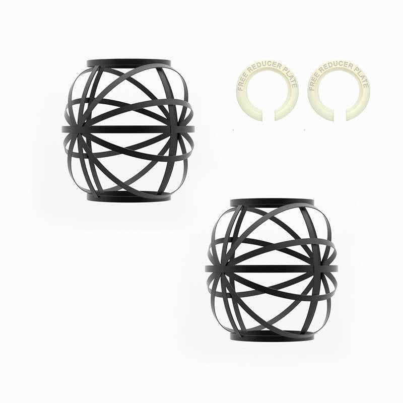 Banded Globe Cage Lamp Shade – Black or Copper, Easy Fit - Pack of 2, with Reducer Ring, Black