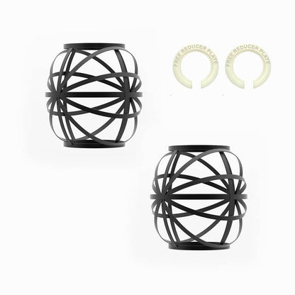 Banded Globe Cage Lamp Shade – Black or Copper, Easy Fit - Pack of 2, with Reducer Ring, Black