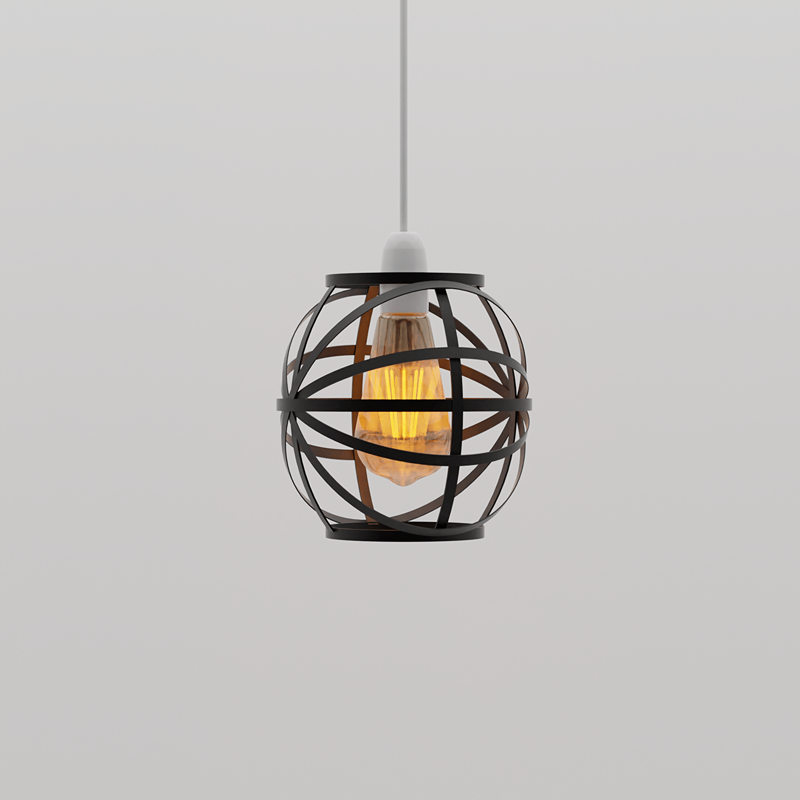 Banded Globe Cage Lamp Shade – Black or Copper, Easy Fit