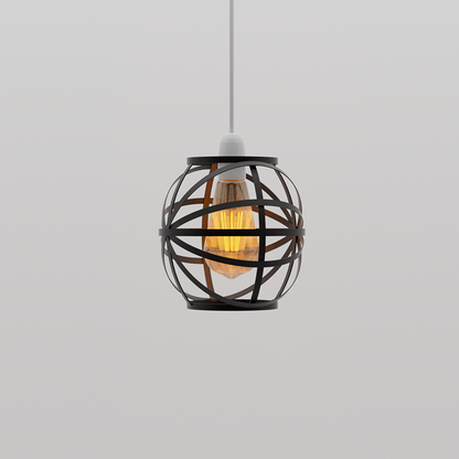 Banded Globe Cage Lamp Shade – Black or Copper, Easy Fit