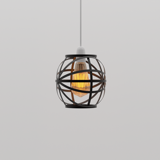 Banded Globe Cage Lamp Shade – Black or Copper, Easy Fit