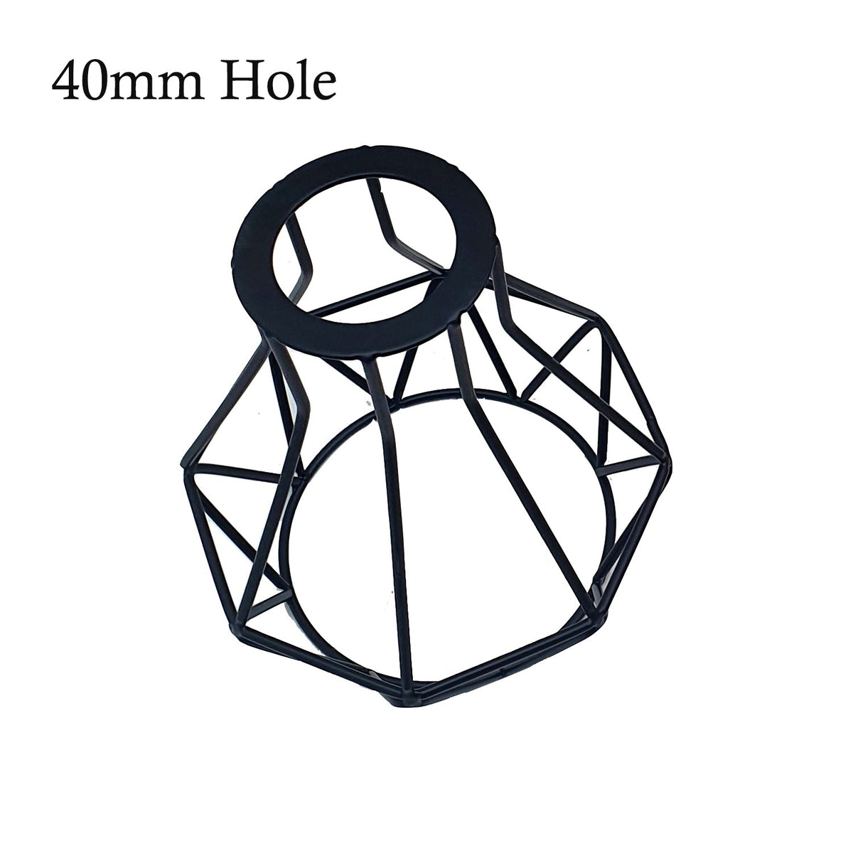 Faceted Wire Cage Lamp Shade – Black or Rose Gold, 40 mm Hole - Black, Shade Only, Single