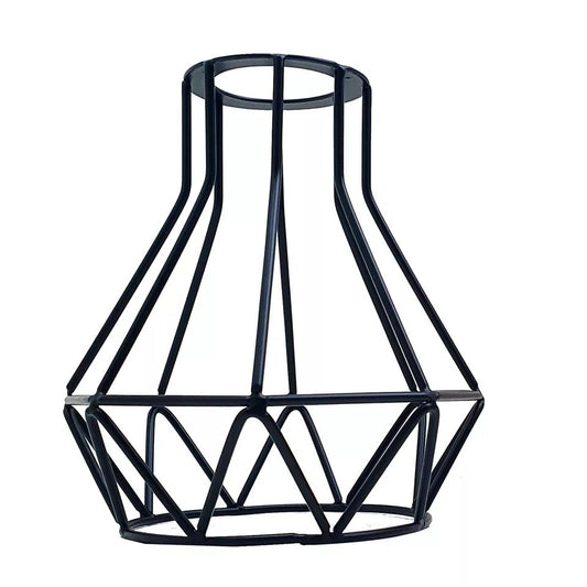 Faceted Wire Cage Lamp Shade – Black or Rose Gold, 40 mm Hole - Black, with Reducer Ring, Single