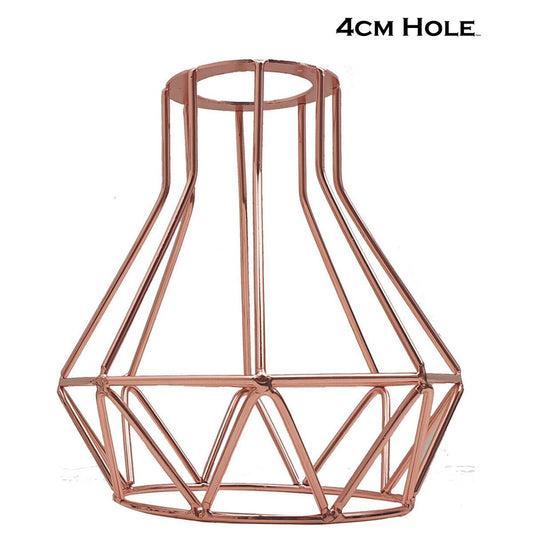 Faceted Wire Cage Lamp Shade – Black or Rose Gold, 40 mm Hole - Rose Gold, with Reducer Ring, Single