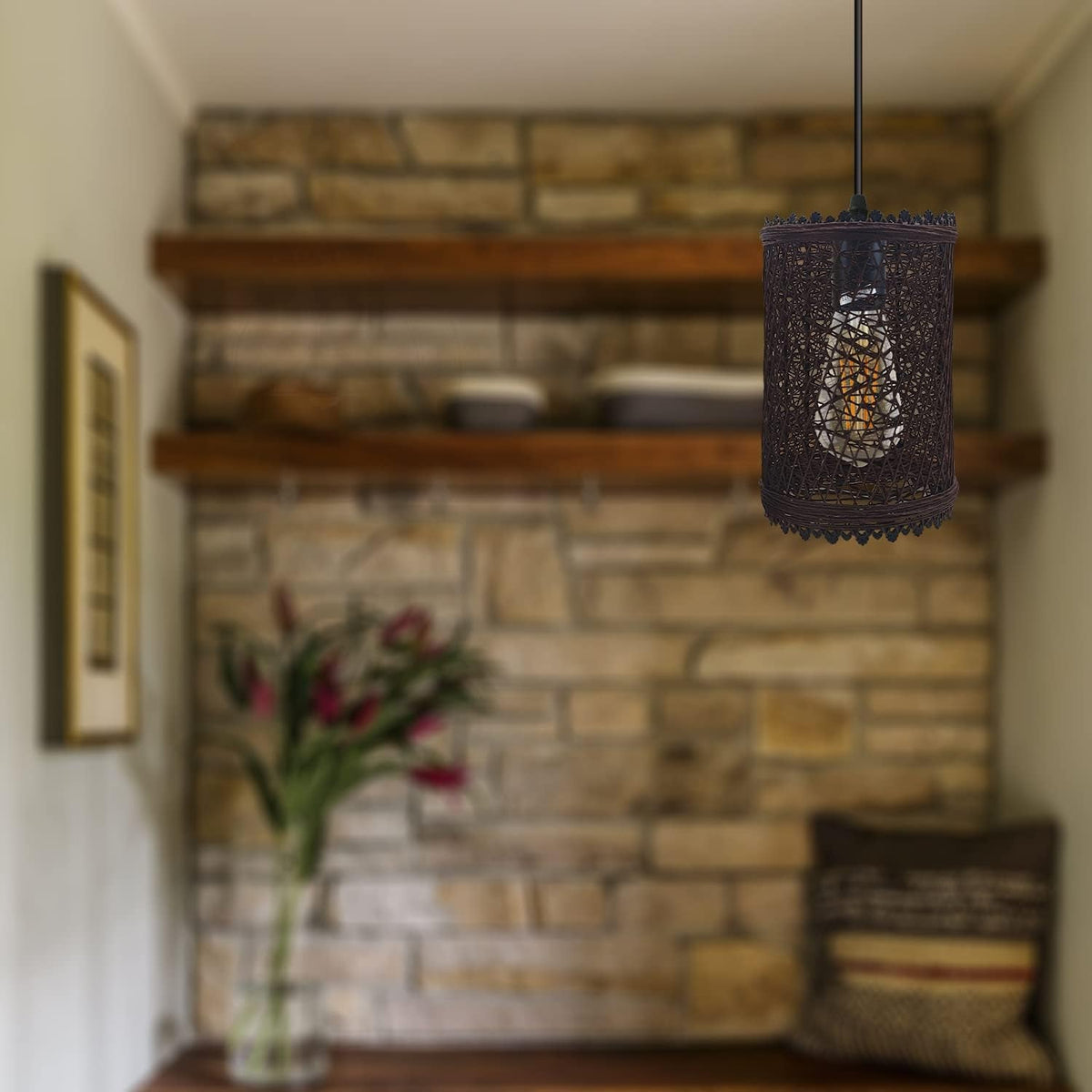 Woven Cage Lamp Shade – Brown, Easy Fit with Reducer Ring - photo 4