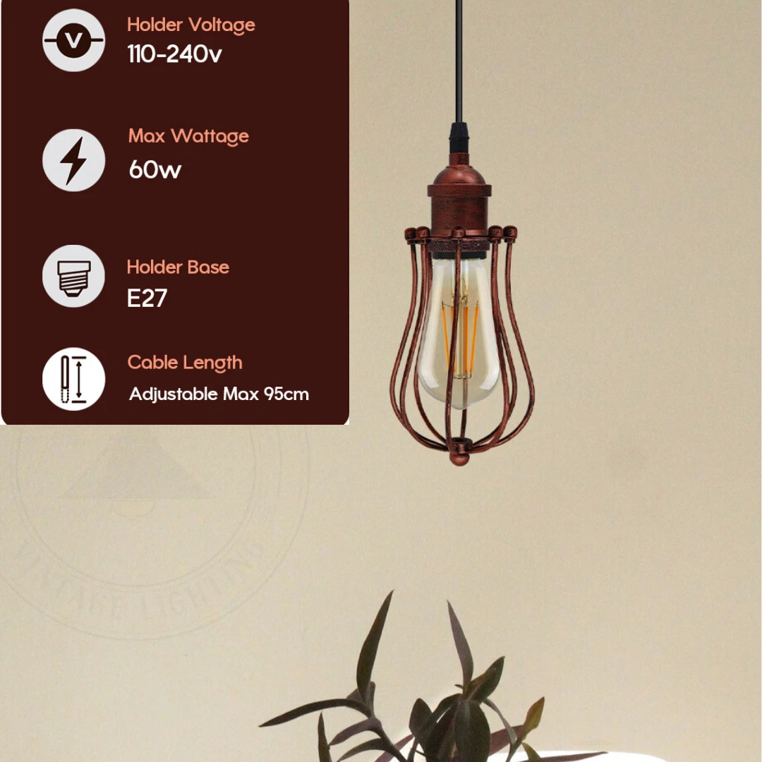Industrial Cage Pendant Light – E27, Many Cage Styles & Finishes - photo 3