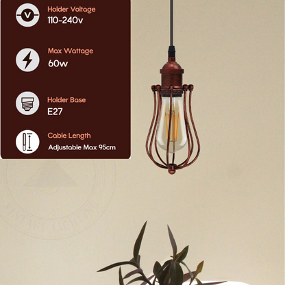Industrial Cage Pendant Light – E27, Many Cage Styles & Finishes - photo 3