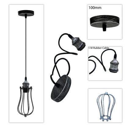 Industrial Cage Pendant Light – E27, Many Cage Styles & Finishes - photo 5
