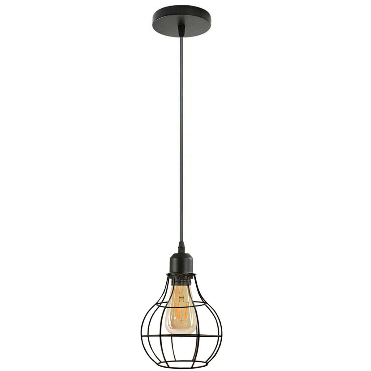 Industrial Cage Pendant Light – E27, Many Cage Styles & Finishes - Black, Balloon Cage Black, Without Bulb