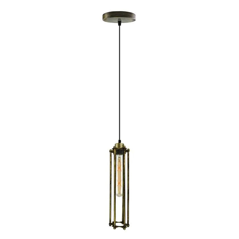 Industrial Cage Pendant Light – E27, Many Cage Styles & Finishes - Brushed Copper, Long Cage Gold, ST185 LED Bulb 4W