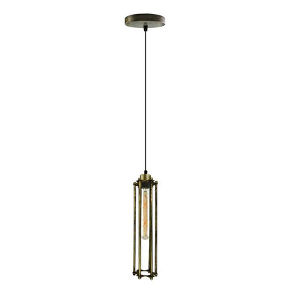 Industrial Cage Pendant Light – E27, Many Cage Styles & Finishes - Brushed Copper, Long Cage Gold, ST185 LED Bulb 4W