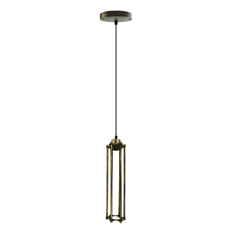Industrial Cage Pendant Light – E27, Many Cage Styles & Finishes - Brushed Copper, Long Cage Gold, Without Bulb