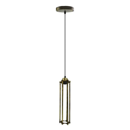 Industrial Cage Pendant Light – E27, Many Cage Styles & Finishes - Brushed Copper, Long Cage Gold, Without Bulb