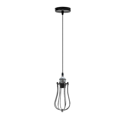 Industrial Cage Pendant Light – E27, Many Cage Styles & Finishes - Brushed Silver, Round Cage Brushed Silver, Without Bulb