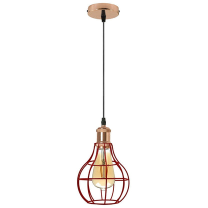 Industrial Cage Pendant Light – E27, Many Cage Styles & Finishes - Rose Gold, Balloon Cage Red, Without Bulb