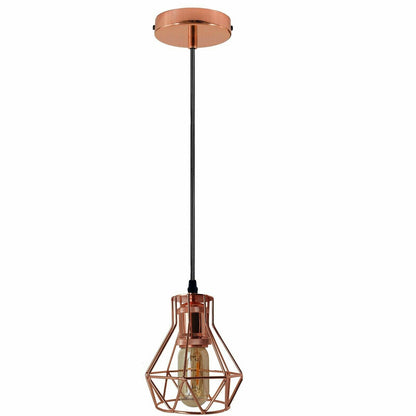 Industrial Cage Pendant Light – E27, Many Cage Styles & Finishes - Rose Gold, Diamond Cage Rose Gold, T45 LED Bulb 4W
