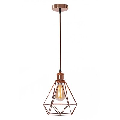 Industrial Cage Pendant Light – E27, Many Cage Styles & Finishes - Rose Gold, Diamond Cage Rose Gold, Without Bulb