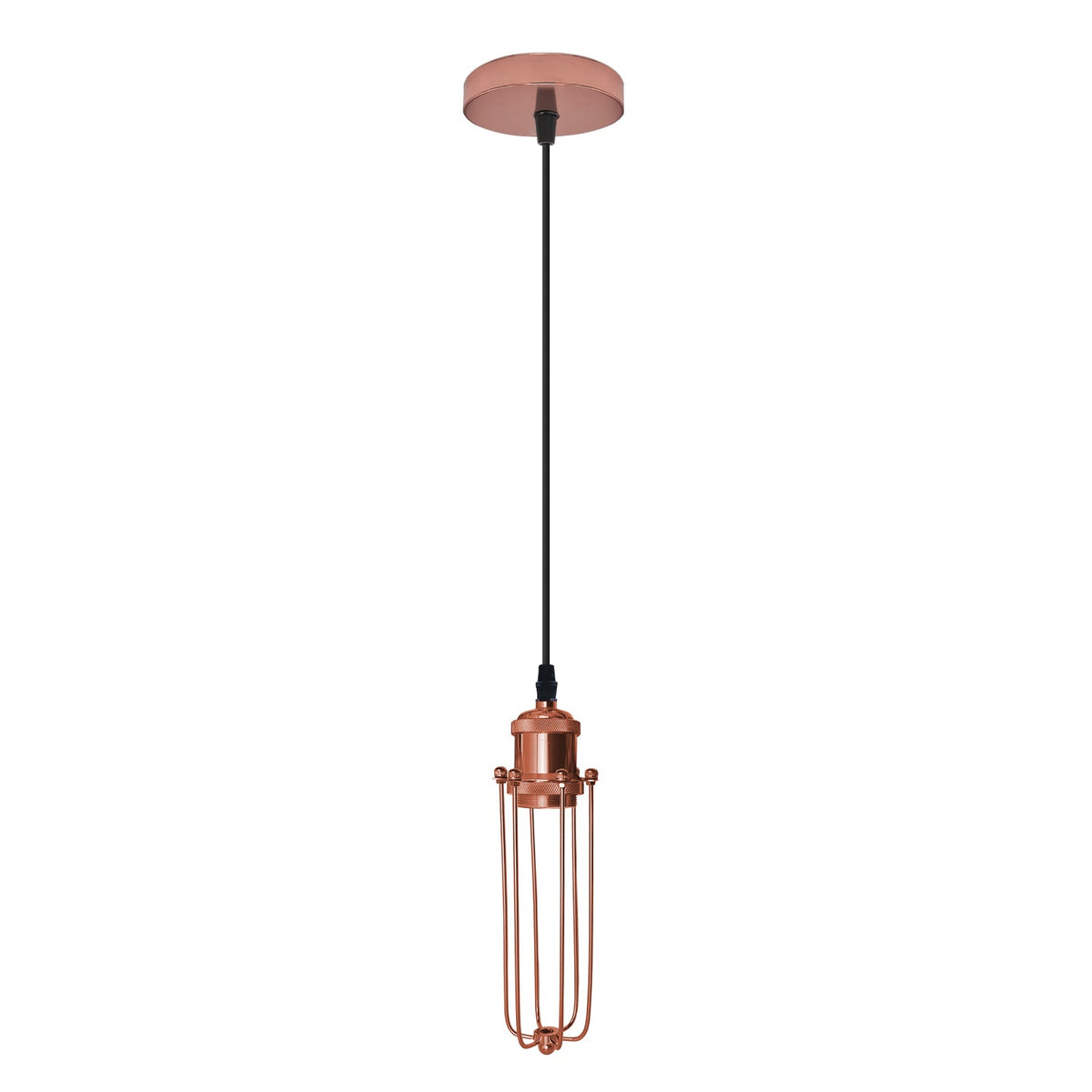 Industrial Cage Pendant Light – E27, Many Cage Styles & Finishes - Rose Gold, Long Cage Rose Gold, Without Bulb