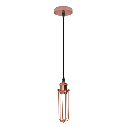 Industrial Cage Pendant Light – E27, Many Cage Styles & Finishes - Rose Gold, Long Cage Rose Gold, Without Bulb