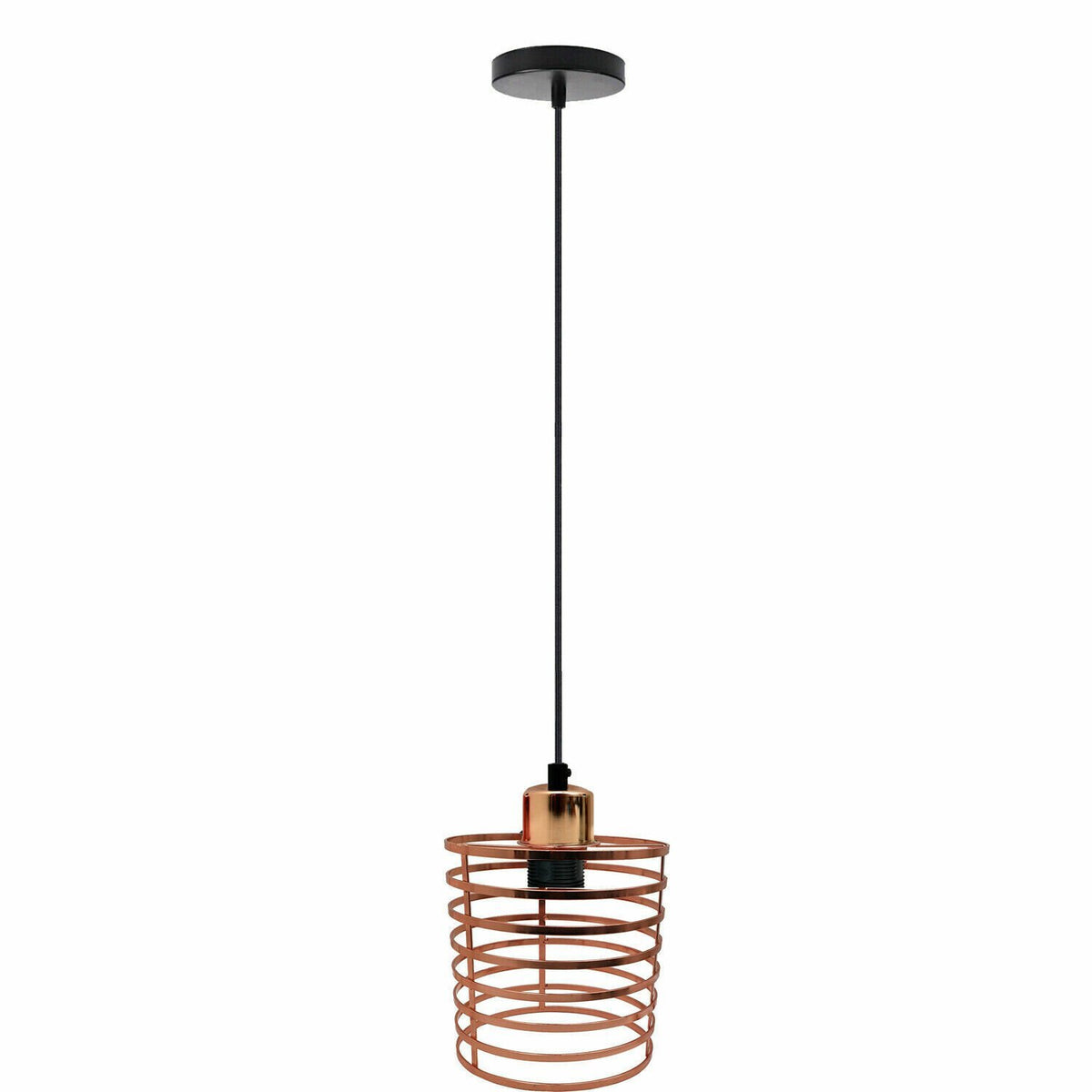Industrial Cage Pendant Light – E27, Many Cage Styles & Finishes - Rose Gold, Round Cage Rose Gold, Rose Gold Shade CE40, Without Bulb
