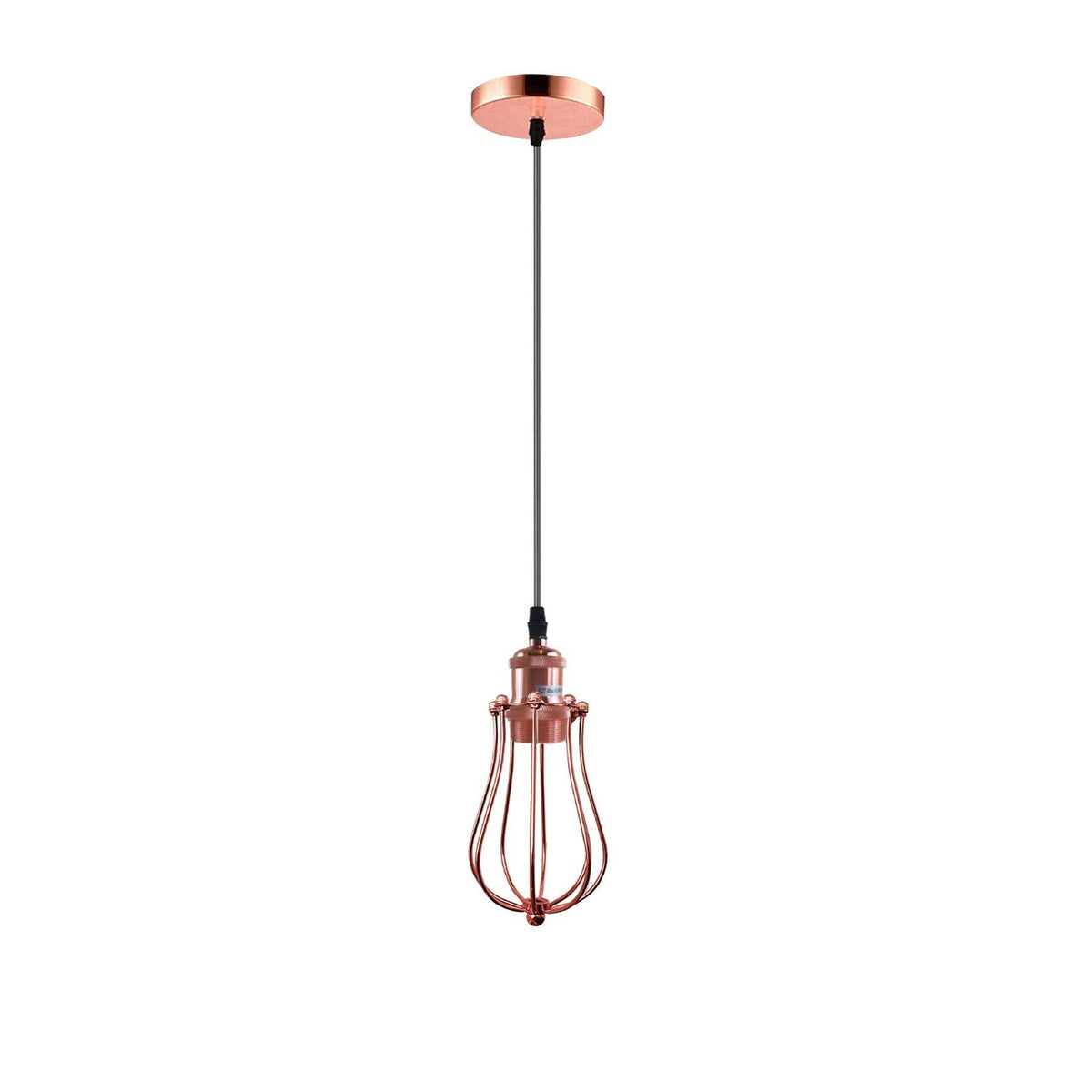 Industrial Cage Pendant Light – E27, Many Cage Styles & Finishes - Rose Gold, Round Cage Rose Gold, Rose Gold Shade BN, Without Bulb