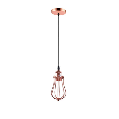 Industrial Cage Pendant Light – E27, Many Cage Styles & Finishes - Rose Gold, Round Cage Rose Gold, Rose Gold Shade BN, Without Bulb