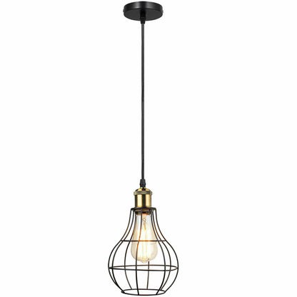 Industrial Cage Pendant Light – E27, Many Cage Styles & Finishes - Yellow Brass, Balloon Cage Black, Without Bulb