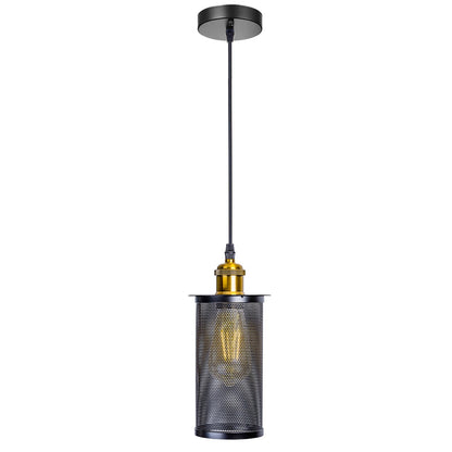 Industrial Cage Pendant Light – E27, Many Cage Styles & Finishes - Yellow Brass, Barrel Cage Black, Without Bulb