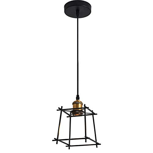 Industrial Cage Pendant Light – E27, Many Cage Styles & Finishes - Yellow Brass, Box Cage Black, Without Bulb