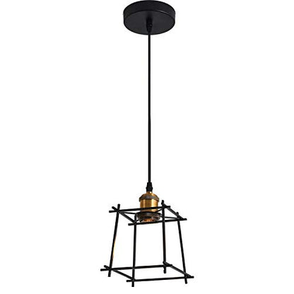 Industrial Cage Pendant Light – E27, Many Cage Styles & Finishes - Yellow Brass, Box Cage Black, Without Bulb
