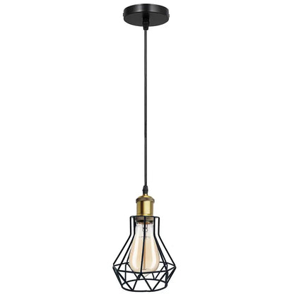 Industrial Cage Pendant Light – E27, Many Cage Styles & Finishes - Yellow Brass, Cage Black, Black Shade SL, Without Bulb