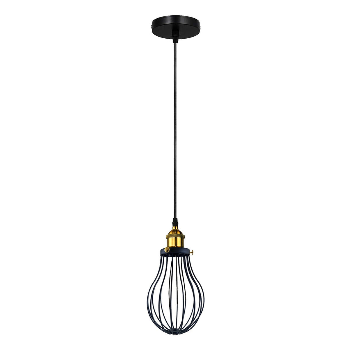 Industrial Cage Pendant Light – E27, Many Cage Styles & Finishes - Yellow Brass, Cage Black Shade Ring, Without Bulb