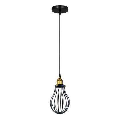 Industrial Cage Pendant Light – E27, Many Cage Styles & Finishes - Yellow Brass, Cage Black Shade Ring, Without Bulb