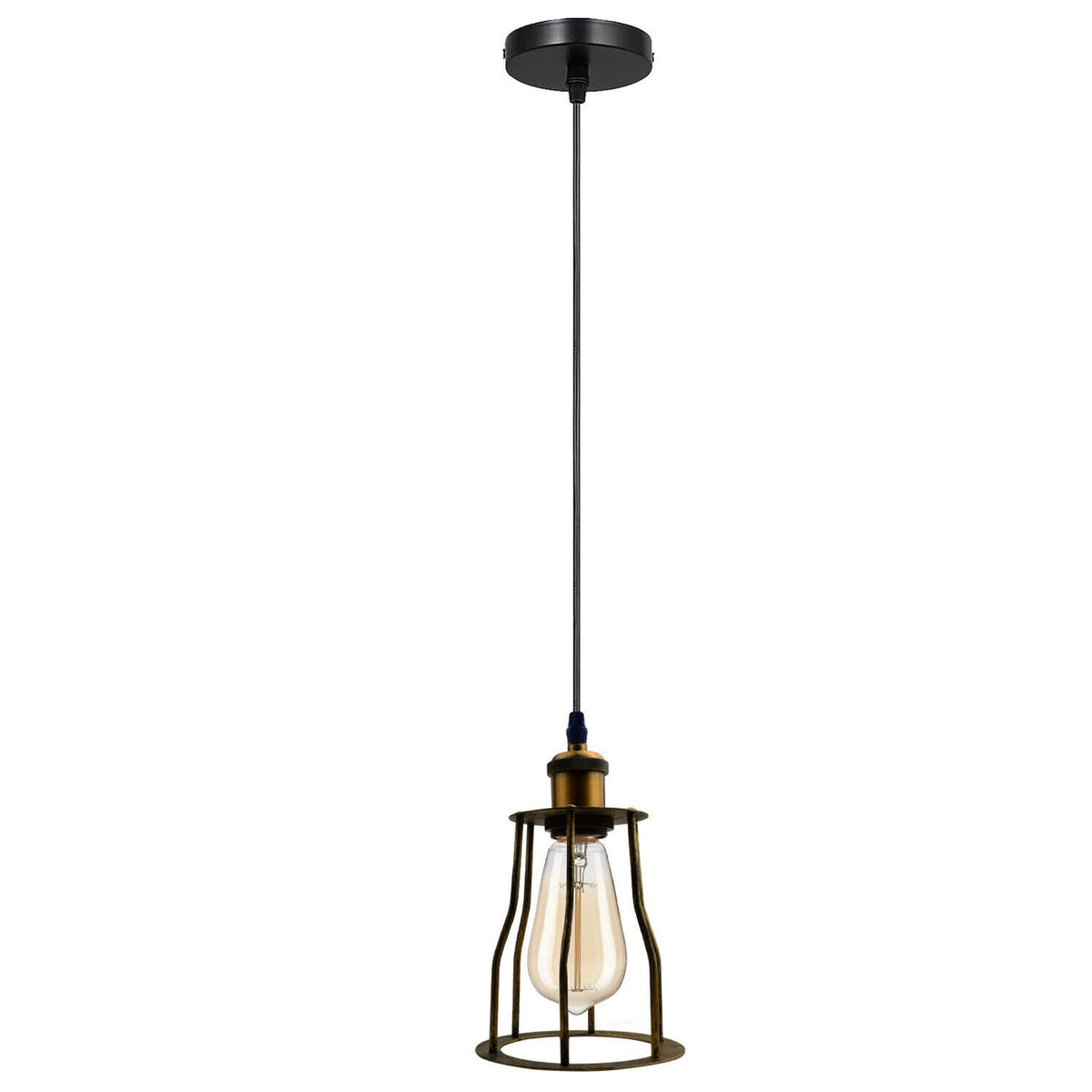 Industrial Cage Pendant Light – E27, Many Cage Styles & Finishes - Yellow Brass, Mesh Cage Brushed Copper, Without Bulb
