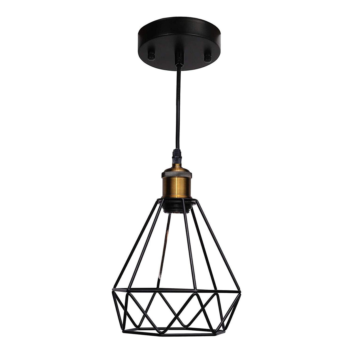 Industrial Cage Pendant Light – E27, Many Cage Styles & Finishes - Yellow Brass, Wire Cage Black, Without Bulb