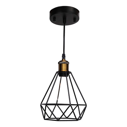 Industrial Cage Pendant Light – E27, Many Cage Styles & Finishes - Yellow Brass, Wire Cage Black, Without Bulb