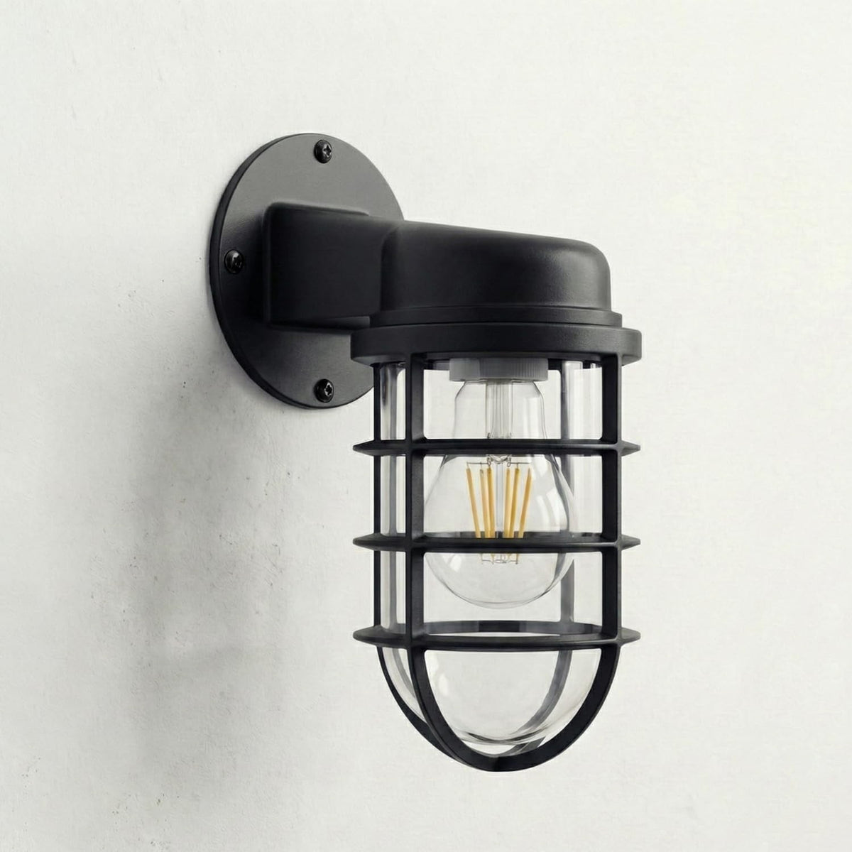 Nautical Cage Wall Light – 7 Colours, E27, Conduit Ready - Black, No Shade, A60 LED Bulb 4W