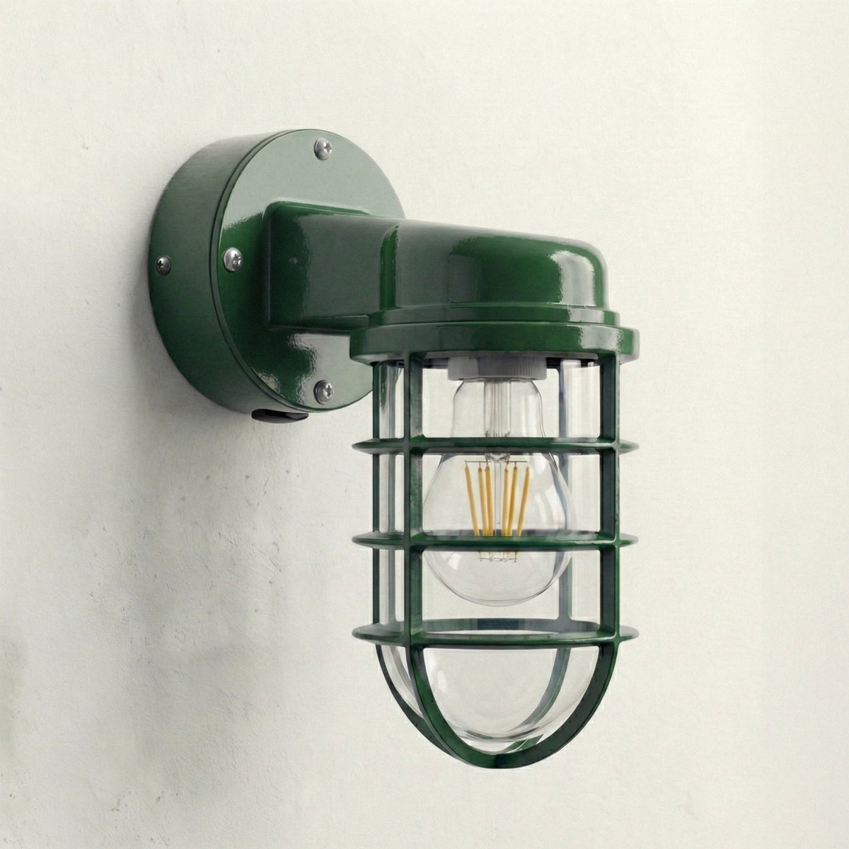 Nautical Cage Wall Light – 7 Colours, E27, Conduit Ready - Green, No Shade, T45 LED Bulb 4W