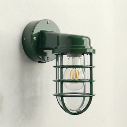 Nautical Cage Wall Light – 7 Colours, E27, Conduit Ready - Green, No Shade, T45 LED Bulb 4W