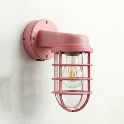 Nautical Cage Wall Light – 7 Colours, E27, Conduit Ready - Pink, No Shade, T45 LED Bulb 4W