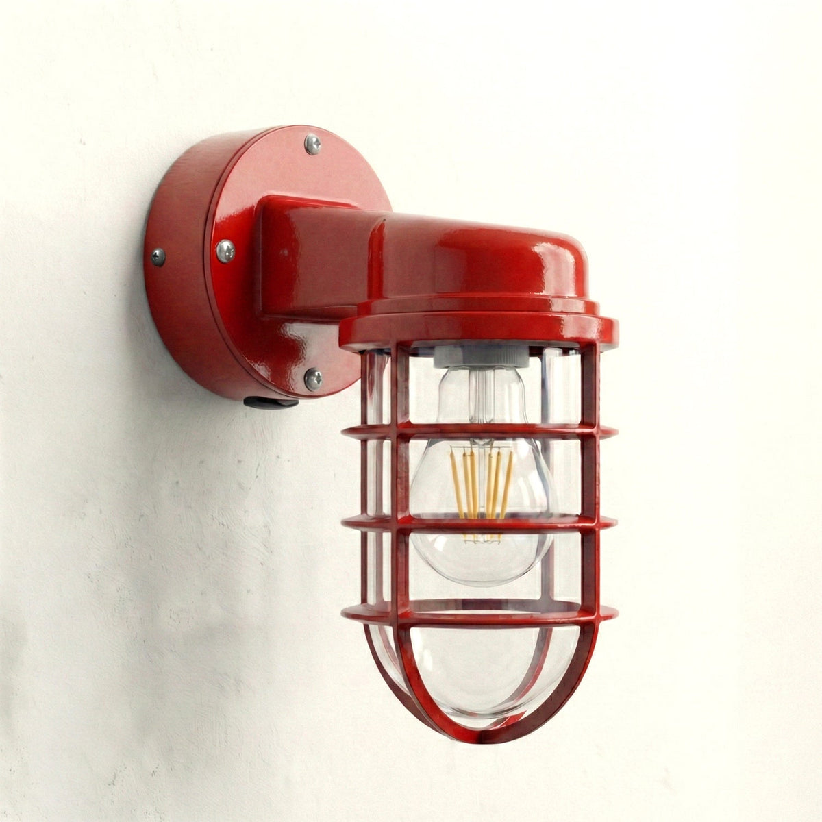 Nautical Cage Wall Light – 7 Colours, E27, Conduit Ready - Red, No Shade, T45 LED Bulb 4W