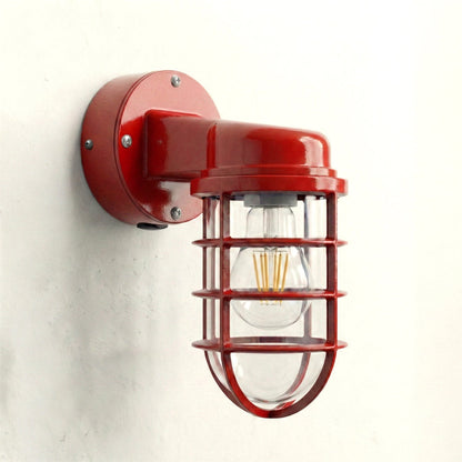 Nautical Cage Wall Light – 7 Colours, E27, Conduit Ready - Red, No Shade, T45 LED Bulb 4W