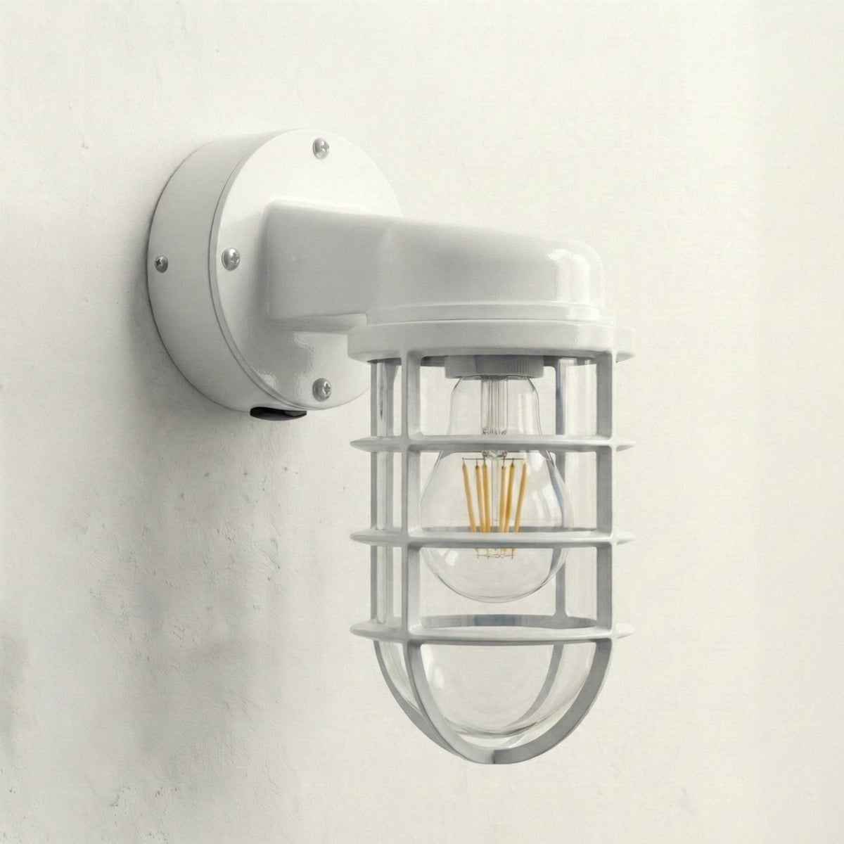 Nautical Cage Wall Light – 7 Colours, E27, Conduit Ready - White, No Shade, T45 LED Bulb 4W