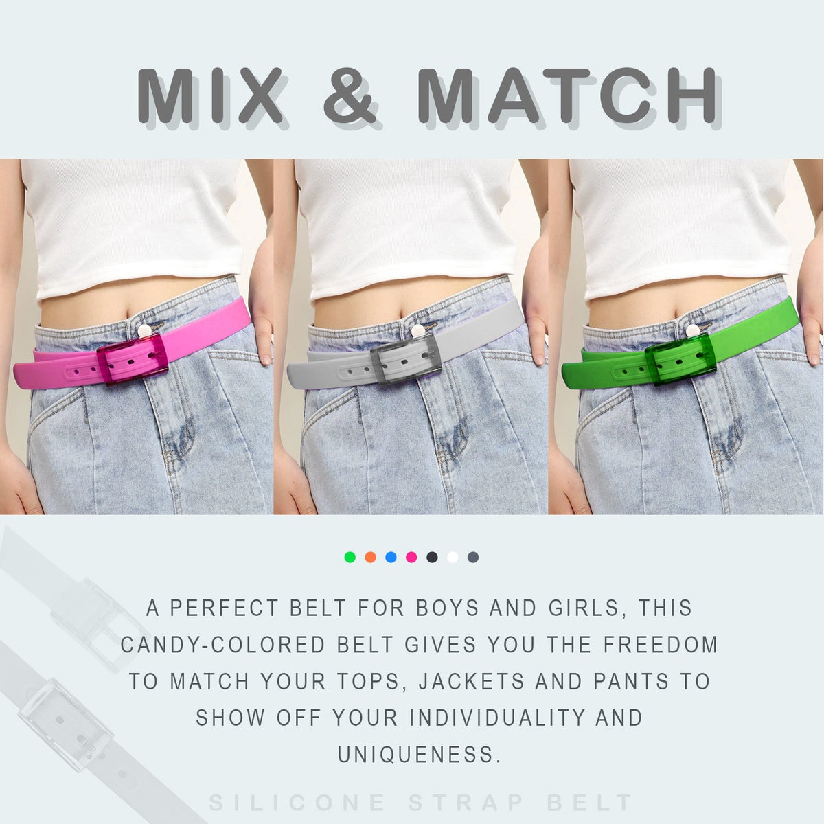 Silicone Stretch Belts, Pack of 2 – Blue, Green, Orange, Pink or White