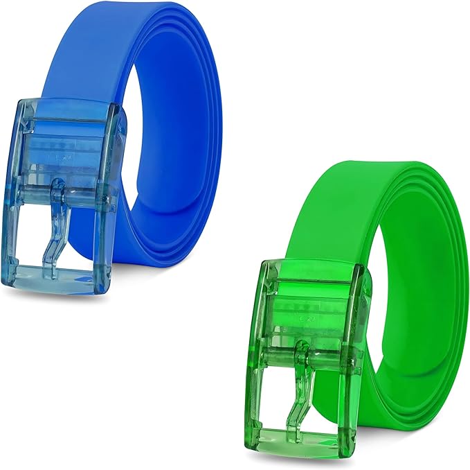 Silicone Stretch Belts, Pack of 2 – Two-Colour Pairs, Cut to Fit - Blue + Green